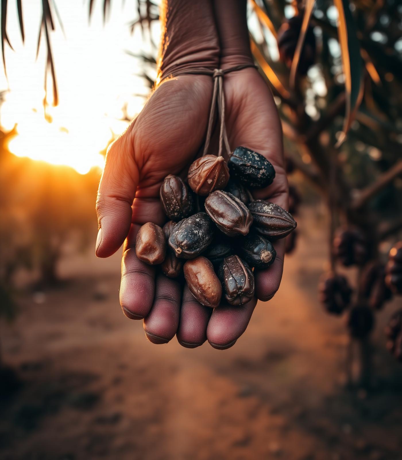 Farmer holding freshly harvested dates